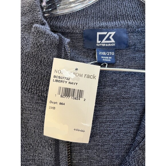 Cutter & Buck Henry Half Zip Sweatshirt Mens 2XB Blue Merino Wool Blend $170 NWT - Picture 4 of 9